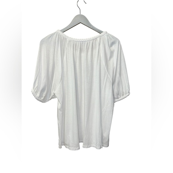 LOFT White Braided Neck Short Sleeve Blouse – Size Large - Picture 3 of 5